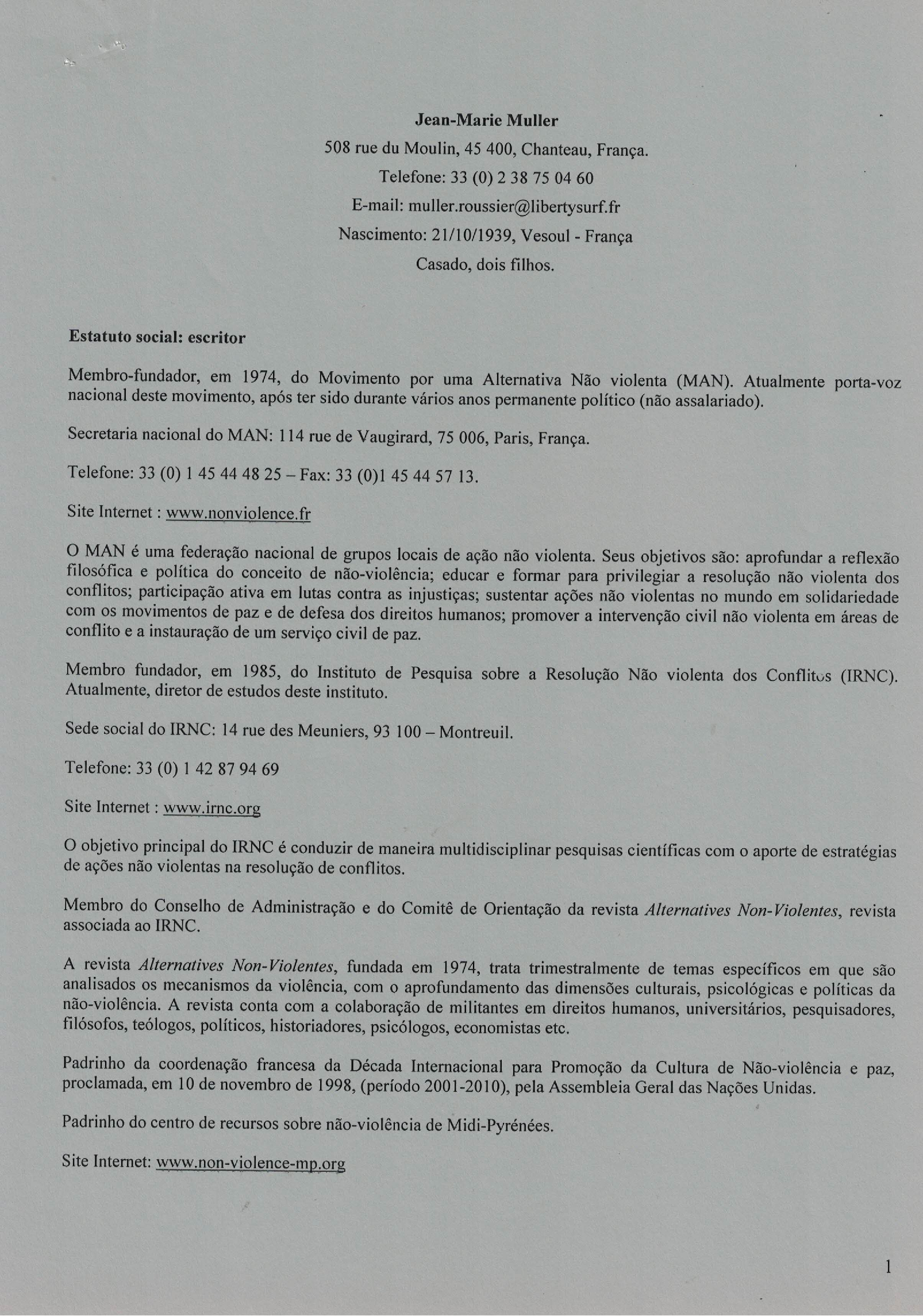 Jean-Marie Muller curriculum